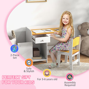 Children's Desk and Chair Set with Storage Drawer, White
