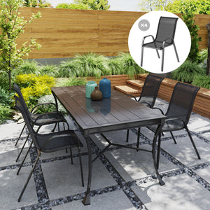 Set of 4 Outdoor Dining Chairs, Stackable Lawn Chairs with High Back, Breathable Mesh Seat for Garden Porch, Black