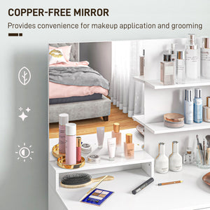 Dressing table with mirror and stool, storage drawer, white