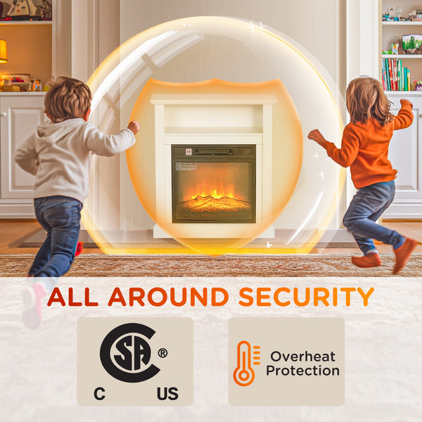 27-inch Freestanding Electric Fireplace with White Mantel, 1400W