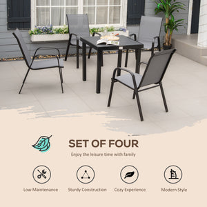 Set of 4 Heavy Duty Stackable Outdoor Dining Chairs with Armrests Dark Grey