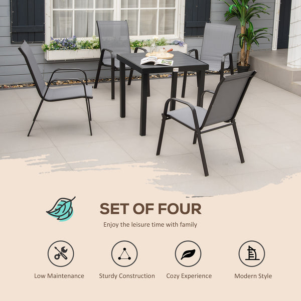 Set of 4 Heavy Duty Stackable Outdoor Dining Chairs with Armrests Dark Grey