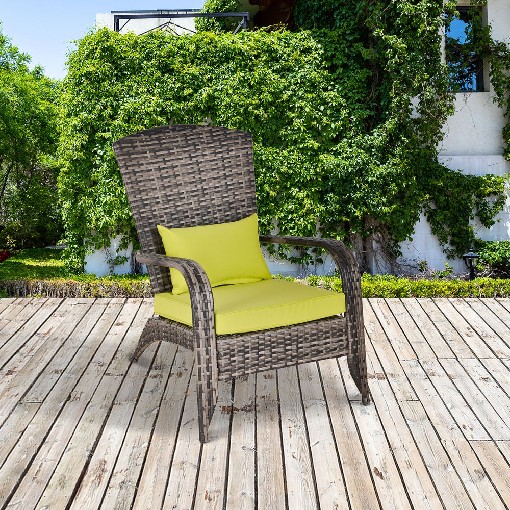 Adirondack chair in woven resin with soft cushions, green