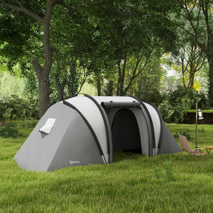 Camping tent with 2 bedrooms and a living area, 3000 mm waterproof, grey.