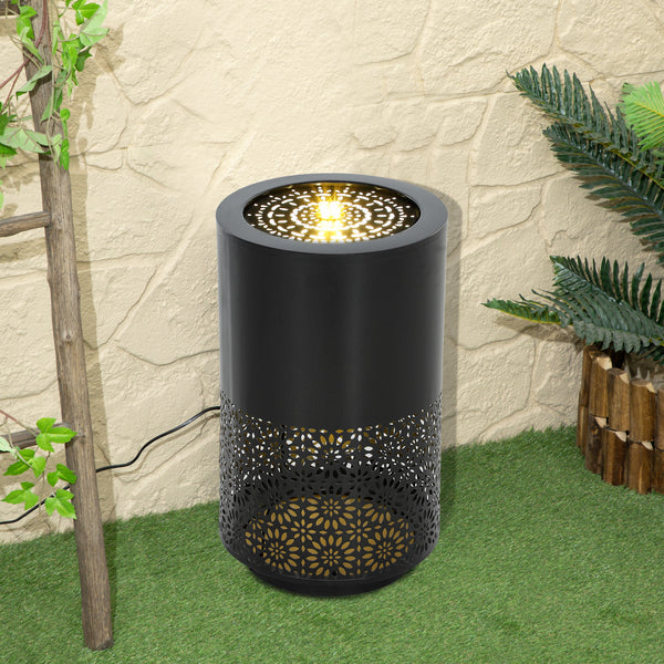 Garden Waterfall Fountain with LED Lights, Adjustable Flow Outdoor Fountain, Black