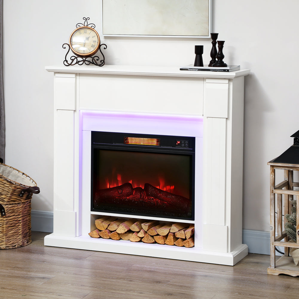 41-inch 1400W Electric Fireplace with Mantel, Adjustable 3D Flame Effect, White