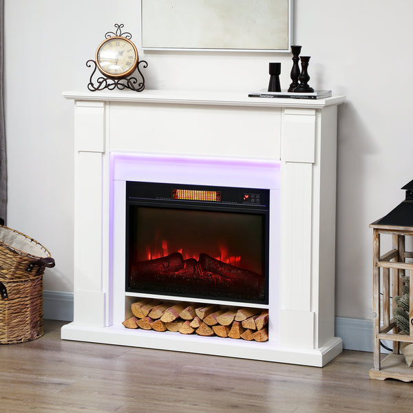 41-inch 1400W Electric Fireplace with Mantel, Adjustable 3D Flame Effect, White
