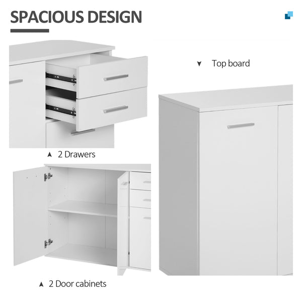 High gloss lacquered buffet, with 2 drawers and 3 doors with adjustable shelf, coffee bar cabinet, white
