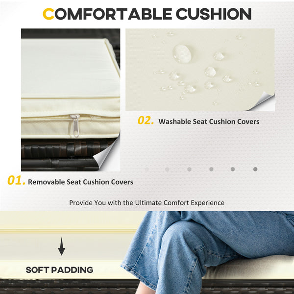 3-piece garden furniture set with cushions, glass coffee table and adjustable legs, cream white