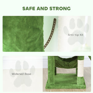 178cm Multi-Level Cat Tree with 2 Cabins, 2 Perches, Hammock, Play Balls, Green