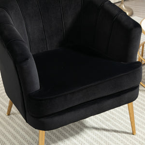 Modern fabric accent chair with gold metal legs, black