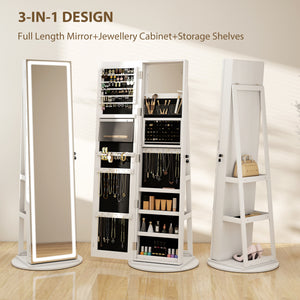 Jewelry cabinet with full-length lockable mirror, with LED, white