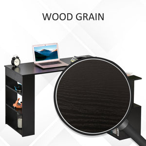 L-shaped corner desk, 360° swivel, with storage shelf, black