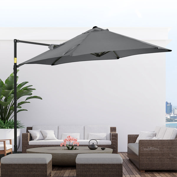 8.5-foot cantilever parasol with 360° rotation and cross base, dark grey