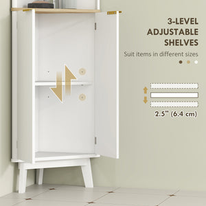 Bathroom cabinet 170 cm high, narrow storage unit with curved profile and adjustable shelves, white