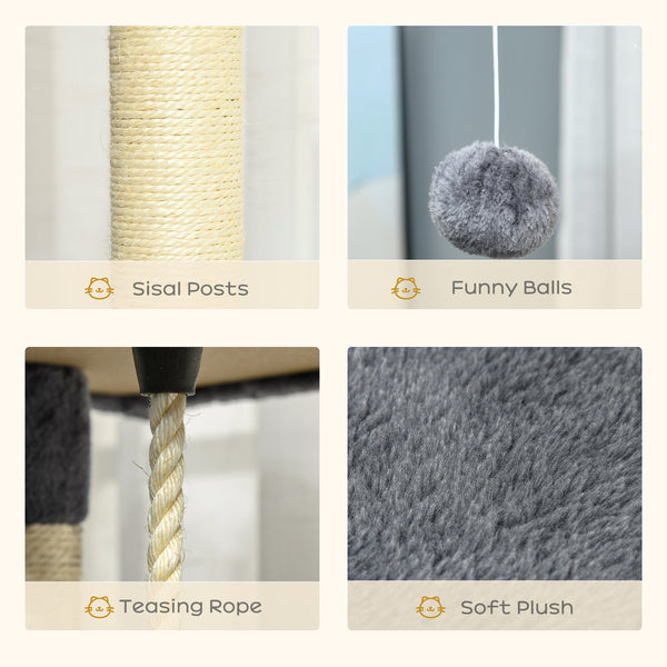 79" Cat Tree with Kitten Toys, Light Gray