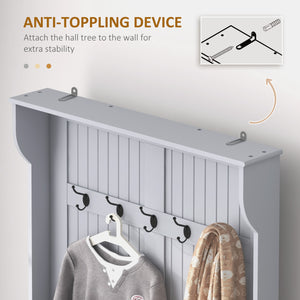 Modern 3-in-1 Hallway Unit with Coat Rack and Bench, Grey