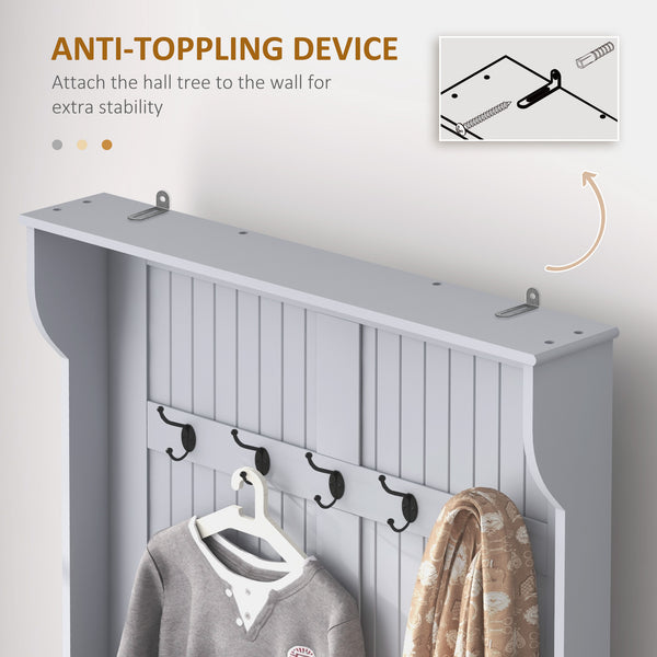 Modern 3-in-1 Hallway Unit with Coat Rack and Bench, Grey