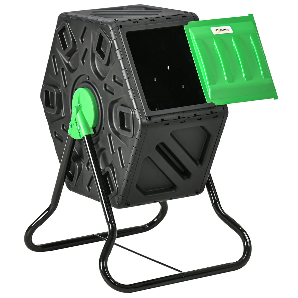 Rotating composter with 24 vents and steel legs, 64 litres, green