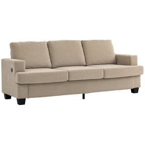 3-seater sofa with USB ports and cup holders, light brown