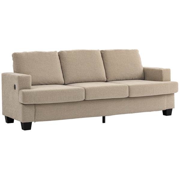 3-seater sofa with USB ports and cup holders, light brown