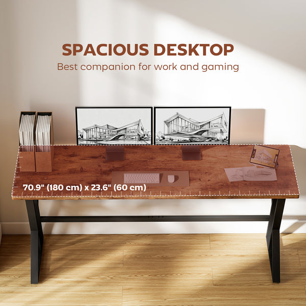 71" X-frame computer desk for home office, rustic brown