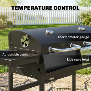 Dual fuel BBQ, charcoal and gas burners, black