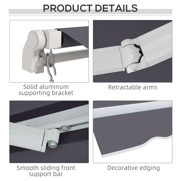 12' x 10' Manual Retractable Outdoor Awning, Adjustable and Versatile, Dark Gray