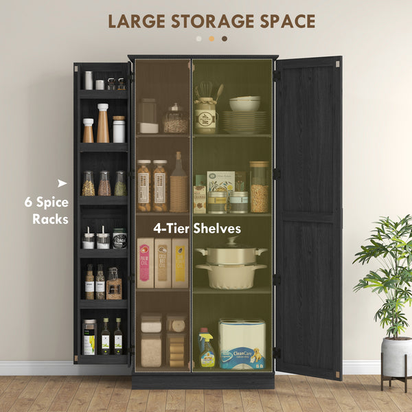 Storage unit with door shelves and adjustable shelves, black