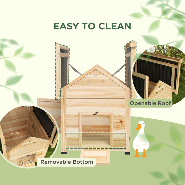 Wooden duck house with opening roof and double door