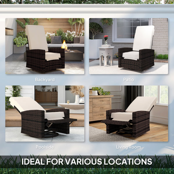 Woven rattan garden armchair with footrest and soft cushion