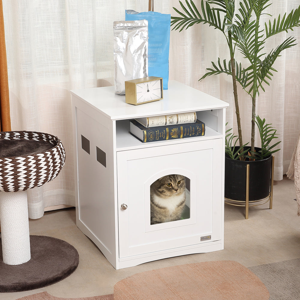 Litter Box Cabinet with Cat-Sized Hole Large, Storage Shelf (Litter Box Not Included)