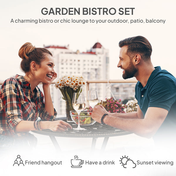 3-Piece Cast Aluminum Bistro Set with Umbrella Hole, Bronze