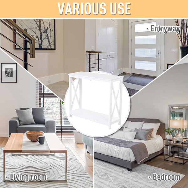 2-Tier Narrow Entryway Console Table with Storage Shelf, White