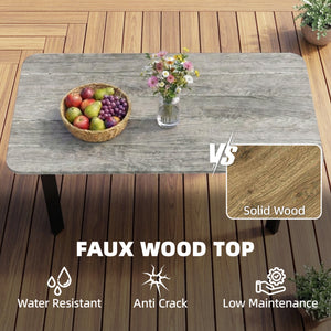 Slat-top wood-plastic composite patio coffee table with steel frame, grey