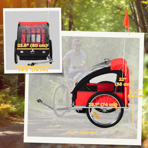 2-seater child bike trailer with 5-point safety harness, red