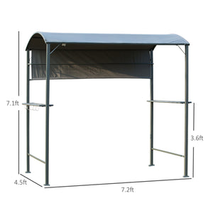 Barbecue gazebo with metal frame, 2 shelves and 5 hooks, grey