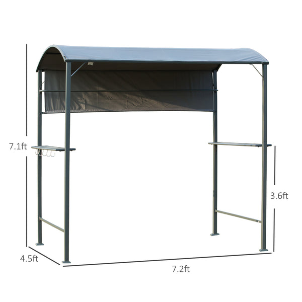 Barbecue gazebo with metal frame, 2 shelves and 5 hooks, grey