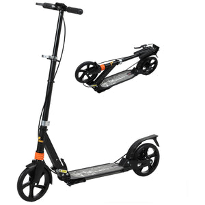 Foldable scooter, 4 adjustable heights, double brake and shock absorption, black