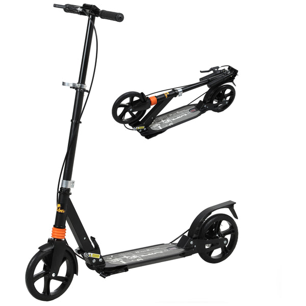 Foldable scooter, 4 adjustable heights, double brake and shock absorption, black