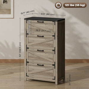 Country Style 4 Drawer Filing Cabinet with Adjustable Hanging Bars for Letter, A4, Legal Size, Grey