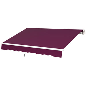 10' x 8' Manual Retractable Awning with LED Lighting, Aluminum Frame, Patio Door Sun Shade, Wine Red
