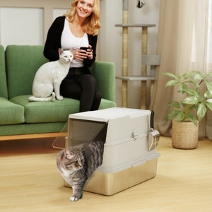 XL Stainless Steel Litter Box for Big Cats with Flip-Top Lid