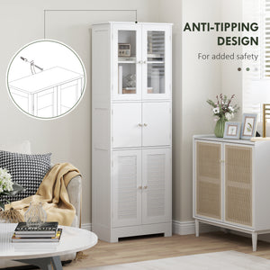 Freestanding bathroom cabinet with glass and louvered doors