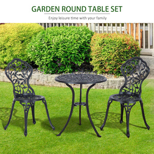 Patio table and chairs with cast aluminum frame, black