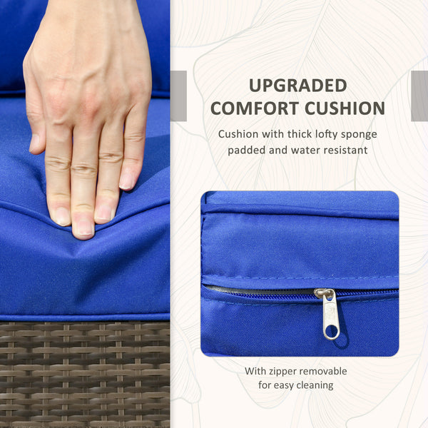 3 Piece Wicker Garden Furniture Set with Storage Coffee Table and Thick Cushions, Balcony, Blue