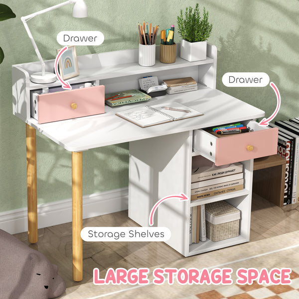 Table and chair set with storage and shelves, pink