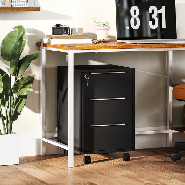 3-drawer mobile pedestal with central locking and casters – Black