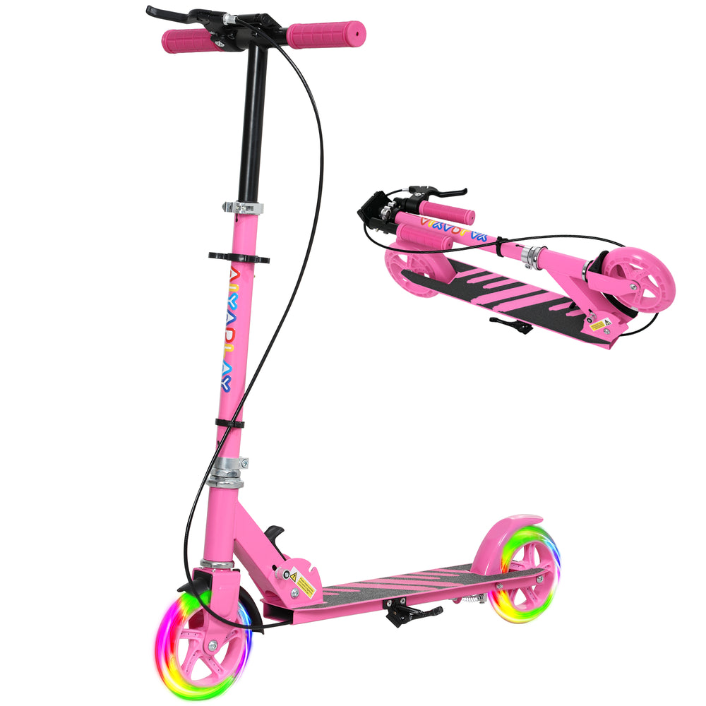 Scooter with light-up wheels, adjustable handlebars, rear brake and handbrake, pink