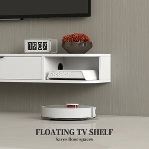 47" Floating Wall Mounted TV Stand with Drop-Down Drawer and 2 Open Shelves, White